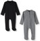 BINIDUCKLING Baby-Jungen Mädchen Schlafanzug - 2-Wege-Reißverschluss, Baumwolle, mit Füßen, 2er-Pack - Baby Schlafstrampler für Neugborene 0-3 Monate, Schwarz&Grau