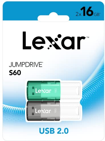 Lexar JumpDrive S60 Lot de 2 clés USB 16 Go Plug-and-Play pour PC et Mac Gris/Vert
