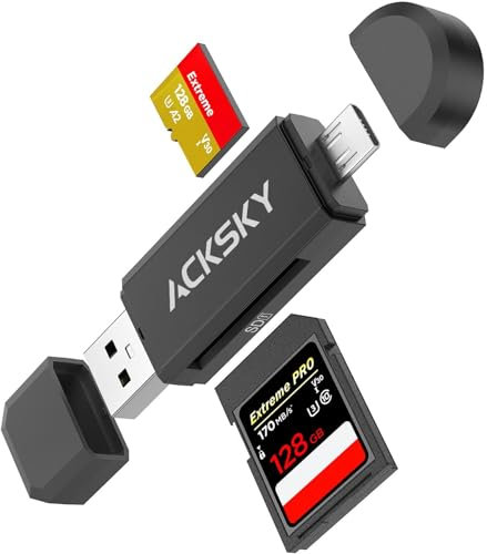 ACKSKY Lecteur de carte SD 2 en 1 et lecteur de carte micro SD - Lecteur de carte mémoire avec adaptateur de carte micro SD (Micro USB/USB-A) - Double fente pour SD/SDXC/SDHC/TF/MMC - Adaptateur de