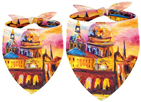 Hundehalstuch, Motiv: Venedig, Landschaft Italien, Ölgemälde, Mädchen, Jungen, Haustier-Lätzchen, Halstuch, waschbar, Zubehör für kleine, mittelgroße und große Hunde, Welpen, Katzen, Haustier, 2 Stück