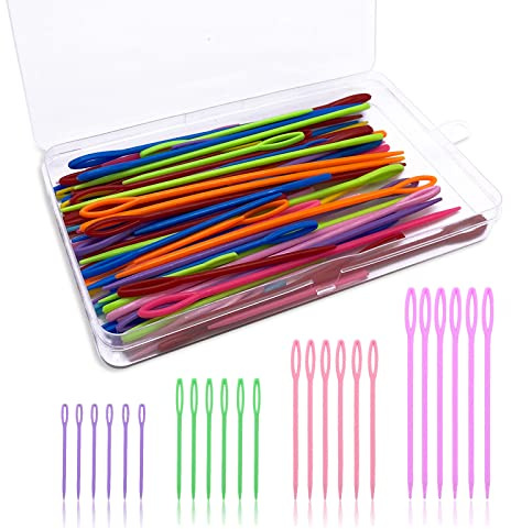 TSHAOUN 100 Stück Nähnadeln aus Kunststoff 4 Größen Sticknadeln Set Große Augen Stumpfe Nadel für Nähen Stricken DIY Kreation, Hausgebrauch Campus-Nutzung, 5.5cm / 7cm / 9cm / 15cm (Zufällige Farbe)