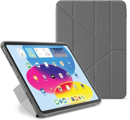 Pipetto Custodia originale in TPU Origami per iPad 10th Gen (2022) | Custodia con supporto 5 in 1 resistente agli urti | Custodia antibatterica al 99,9% - Grigio scuro