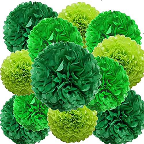 We Moment Zone 12 Stück Papier Pompons Set,Grün Pom Poms Papier für Hochzeit,Geburtstag Party,St. Patrick's Day Deko- 30,5 cm, 25,4 cm