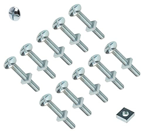 TERF® M8 X 50mm Roofing Bolt with Square Nut M8 (8mm) X 50mm Cross Slotted Mushroom Head with Square Nut - Pack of 10