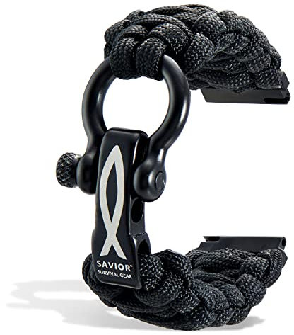 Savior Survival Gear Paracord Uhrenarmband mit Schnellverschluss, 20 mm, für Damen und Herren, kompatibel mit Samsung Galaxy Watch 5, Watch 4 und verschiedenen anderen Smartwatchs, Schwarz, 20 mm,