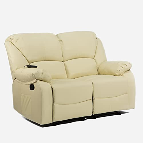 Ecode Schlafsofa mit 2 Sitzern, mit Wellenmassage, Vibration, Wärme, Lendenwirbelsäule, Kunstleder ECO-8590/2 (Beige)