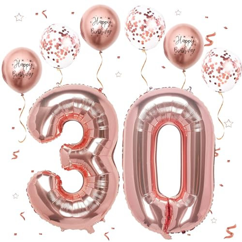 Foil Palloncini Numeri 30 Oro Rosa, VUCDXOP 101 CM Palloncino Numero 30, Grande Pallone Numero 30 Numeri Gonfiabili Compleanno Palloncino 30 Anni Festa Compleanno - Vola con l'Elio