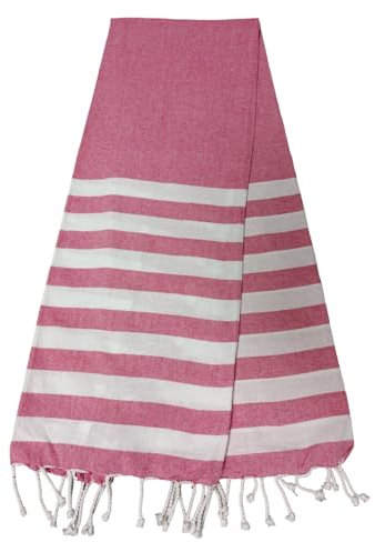 Atout Ciel Serviette de Plage, fouta rayée avec Franges 90 x 180 cm, Rose