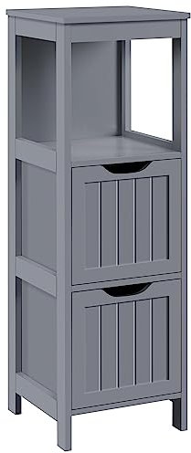 Yaheetech Mueble Auxiliar 30x30x89cm Armario de Columna con 2 Cajones, Cajonera Estrecha para Cocina, Sala de Estar y Cuarto Baño Gris