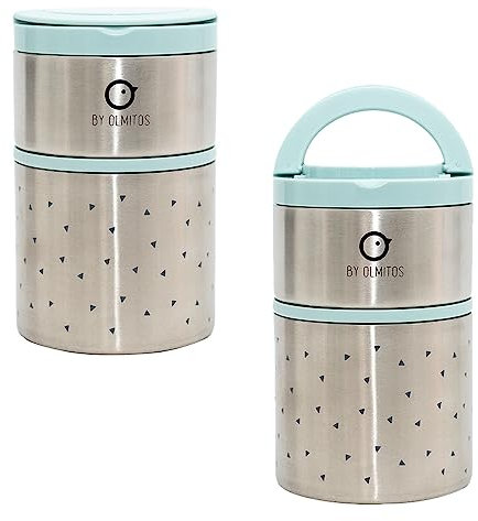 Olmitos - Termo papillero para sólidos acero inox 570ml + 250ml - Asas y aro de silicona - 11.5 x11.5 x 17.5cm (Azul)