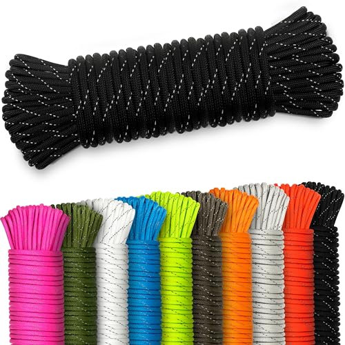 AMZoutdoor® 5,10 o 15m Filo Paracord 550 riflettente da 4mm | Filo Paracord Riflettente 7 Fili Interni | Equipaggiamento Outdoor (nero riflettente, 5 metri)