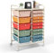 TANGZON 15 Drawers Storage Cart, Multipurpose Mobile Organizer with Lockable Wheels, Utility Rolling Trolley for Home Office Stationery Beauty & Salon (Colorful)