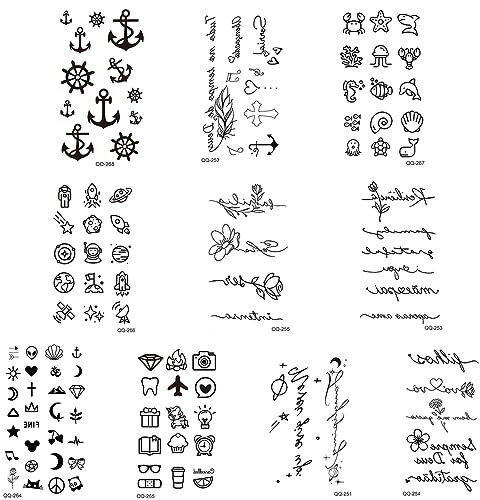 LYQNIHOB 10er Set Temporary Tattoos für den Hals, Gesicht und kleine Flächen im Bohemian-Stil, Fake Tattoo-Aufkleber mit -Motiven für Mädchen, schwarze Tattoos