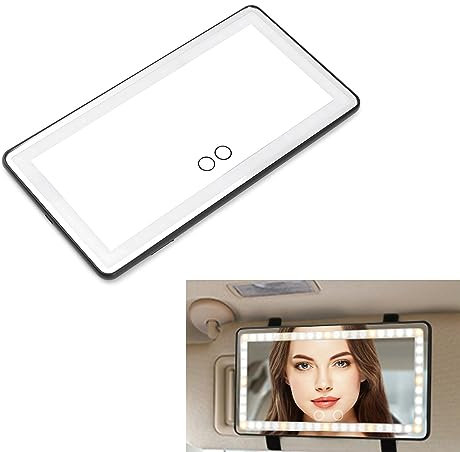 Shkalacar Auto Kosmetikspiegel, Auto Visier Spiege mit 3 Lichtmodi, 60 LEDs, dimmbarer Doppelte Touchscreen, USB-Ladekabel, universeller Auto Sonnenblende Schminkspiegel für Auto, LKW, SUV(schwarz)