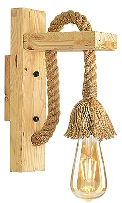 LEDSone Wandlampen aus Hanfseil im Steampunk-Stil, Wandleuchte aus Holz, E27-Vorrichtung, Retro-Flur-Nachttischlampe, Loft-Leuchte, Industriedekor-Beleuchtung [Energieklasse A]