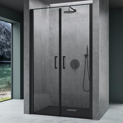 Mai & Mai Box Doccia 100x195cm, Box Doccia a Nicchia con Porte Pieghevoli Cabina Bagno in Cristallo Trasparente con Sistema Rotatorio di Sollevamento Nero Teramo66K schwarz