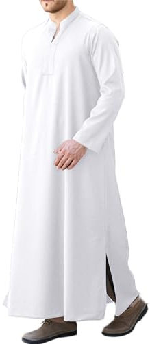 LVCBL Kaftan Herren Langarm Weiß Thobe Herren Leinen Kaftan Herren Lang Weiß XL