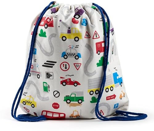 Puckator Little Motors Segeltuchtasche mit Kordelzug, Schwimmtasche, Kordelzugbeutel für Kinder, Festivaltaschen für Damen, Turnbeutel, Sporttasche, Rucksack, Yoga-Ausrüstungstasche, mehrfarbig,