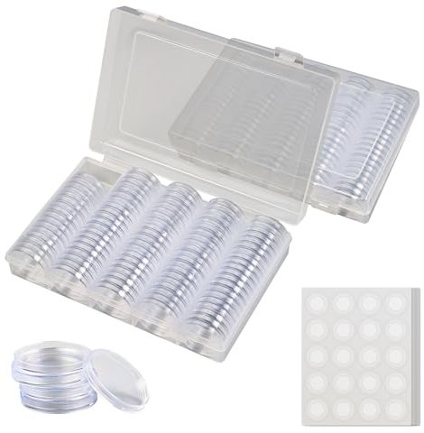 MaxEarn Lot de 200 capsules pour pièces de monnaie de 30 mm avec boîte de rangement, en plastique transparent, 17, 20, 25, 27, 30 mm, pour pièces de 2 euros, pièces de collection, pièces