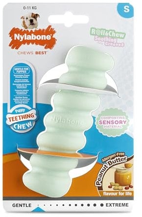 Nylabone Sensory Material Puppy Teething Stick Chew Toy, Peanut Butter Flavour, Small/Regular - for Puppies up to 11kg