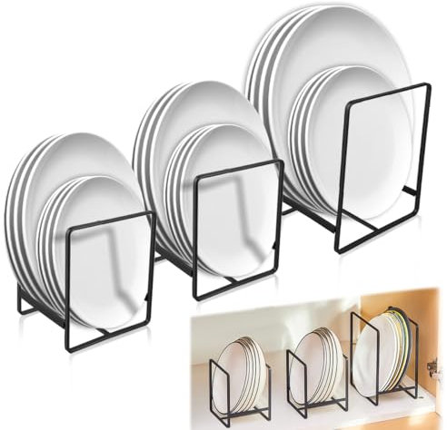 3 PCS Organizador Platos Armario Cocina, Metal Soporte Platos, Plateros de Cocina, Soporte para Platos Upright, Plateros de Cocina Mueble, Organizadores de Cocina