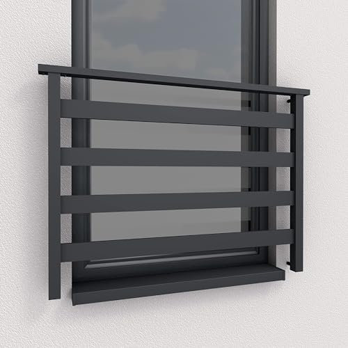 AluBasic Französischer Balkon Aluminium Stabgeländer Balkongitter Fenstergitter Anthrazit RAL 7016 matt (1, 110x100cm)