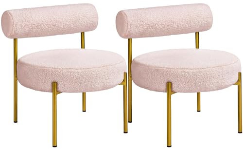 Yaheetech Set di 2 Sgabelli da Trucco con Gambe Dorate Sedie Moderne per Vanità Design Minimalista per Soggiorno, Toeletta, Camera da Letto, Rosa