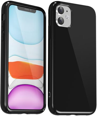 Svanove for iPhone 11 Case Silicone, Glossy Soft Rubber Gel Jelly Cute Protective Plastic Simple Plain Phone Case Cover for Women Girl, Slim Thin Flexible Shockproof TPU, Black