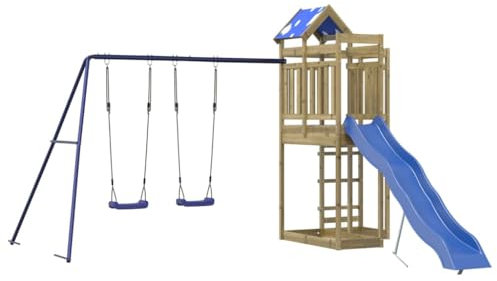 vidaXL Play Tower, Climbing Frame with Slide Swings, Children's Climbing Tower Play Accessories for Garden, Wooden Playground Playhouse, Pine Wood Impregnated