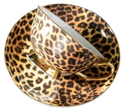 Juego de Taza de Té y Café Vintage Taza de café Premium de porcelana de hueso de leopardo personalizada, juego de Taza de té y platillo de lujo europeo for la tarde, uso doméstico de cerámica Taza