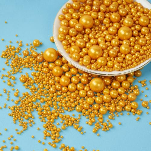 OSDUE Sprinkles de Perlas, 85 g de Sprinkles de Pastel de Perlas Doradas, Decoración de Caramelos, Decoración de Galletas para Cupcakes, Adecuado para Bodas, Cumpleaños, Acción de Gracias