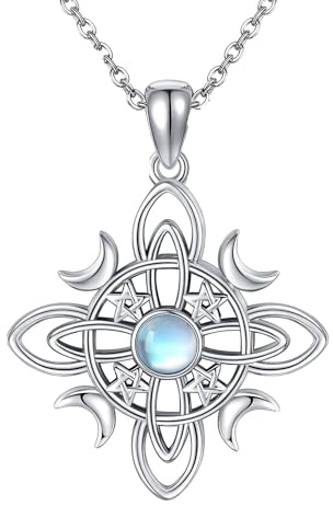 CUPENDA Hexen Knoten Halskette 925 Sterling Silber Hexe Keltischer Knoten Mondstein Kette Pentagramm Schmuck für Damen