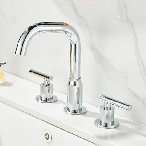ZYCDP Robinet 3 Trous Lavabo Salle de Bain Chromé, Robinet Salle de Bain Laiton Robinet Lavabo 2 Poignées eau Chaude et Froide