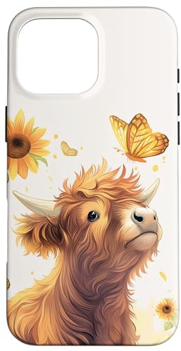 Highland Cow Buttterfly Cute Animals Highland Cow Case for iPhone 16 Pro Max