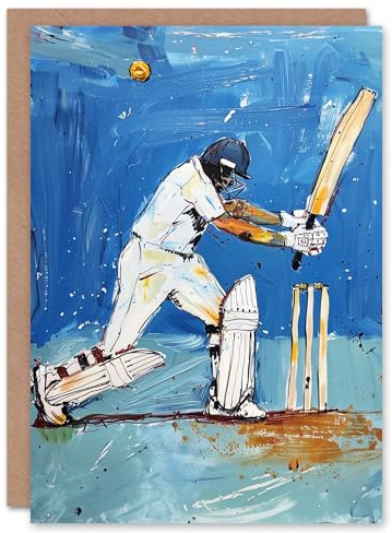 Artery8 Cricket Player Sport Batsman Wicket Painting For Him Man Good Luck Card