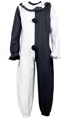 DUHENWU Art The Clown Cosplay Outfits Herren Terrifier Jumpsuit Kostüm Cosplay Outfits Schwarz Weiß Killer Clown Bodysuit Oversize Gruselige Filmkostüme Für Erwachsene Halloween Karneval Kostüm