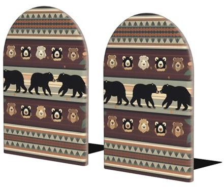 Serre-livres en forme d'ours pour étagères, serre-livres en bois avec base en métal, supports de livres robustes pour livres lourds