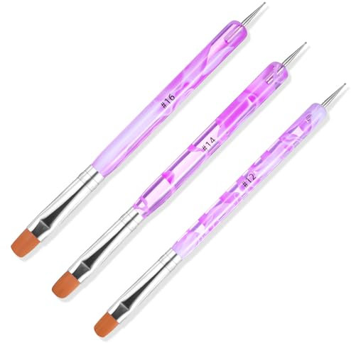 3Pcs Acrylic Brush Acrylic Brushes for Nails Nail Brushes for Gel Nails Pink Marble French Tip Brushe for Nail Art Brush & Dotting Tool(Size #12 & #16)