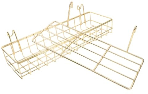 Cabilock 2 Stück Gitterwandregal aus Eisen in Gold mit Haken Stabiler Wandorganizer und Displayhalter für Zuhause im Minimalistischen Stil
