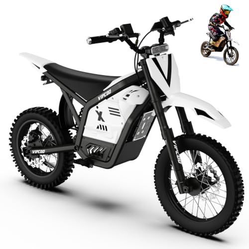 VIPCOO Electric Dirt Bike,Electric Motorcycle for Adults Teens | 48V 23Ah Battery,34Miles Range,14/12 Off Road Tire,Dual Hydraulic Brakes,Full Suspension,Load 265LBS,Fit Age 13+