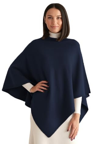 creazioni unique Poncho Mantella da Donna Invernale Made in Italy - Poncho Donna Caldo Misto Cashmere Lana e Viscosa con Essenza di Fiore di Ciliegio (Blue Notte)
