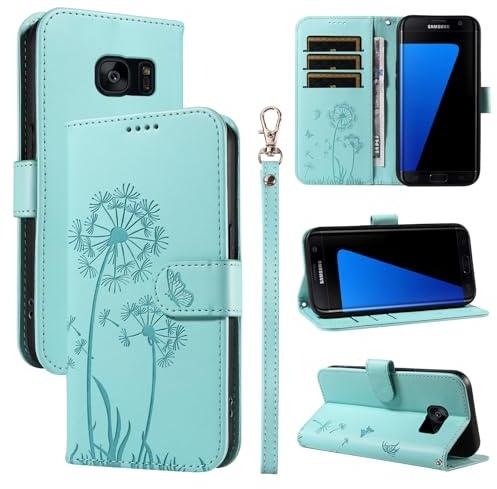 Bravoday Handyhülle für Samsung Galaxy S7 Hülle, Premium PU Lederhülle Klappbar Tasche Klapphülle mit Magnet Kartenfach Standfunktion Schutzhülle für Galaxy S7, Grün