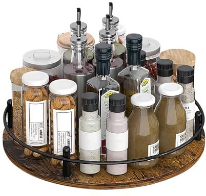 Organizer per piatti girevoli a 360°, girevole a 30 cm, piatto girevole in legno con base antiscivolo, per armadio, frigorifero, cucina, caffetteria, piano di lavoro