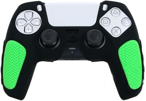 Funda de silicona antideslizante para mando de PS5 y PS5, funda protectora de goma (negro y verde)