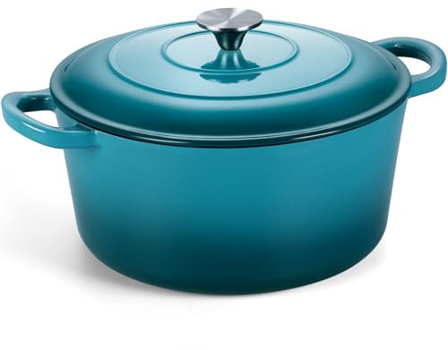 Onader 7QT Dutch Oven Topf mit Deckel, Gusseisen, großer Topf zum Brotbacken, rund, Dutch Oven emailliert, robustes Kochgeschirr - Dunkles Cyan