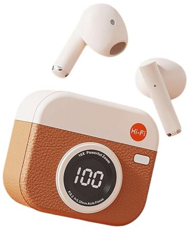 Generisch Sport-Bluetooth-Headset, Retro-Kamera-Design, Bluetooth 5.4 ENC, In-Ohr, Kabelloses Audio, Braun, Grün, Orange
