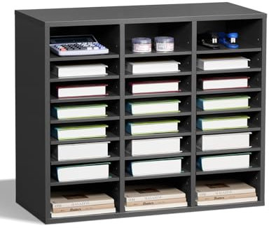 VEVOR Literatur-Organizer Dokumentenablage mit 24 Fächern & einstellbaren Regalen, Aktensortierer Briefablage Dokumentenlager aus Spanplatten und MDF, Aufbewahrung für Büro Klassenzimmer grau