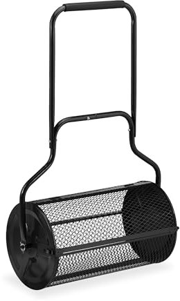 Relaxdays Rullo Spandiconcime Prato, Carrello 65 L per Semina Giardino, HLP: 117x74x36 cm, Spargi Semi e Concime, Nero, Acciaio, Gommapiuma
