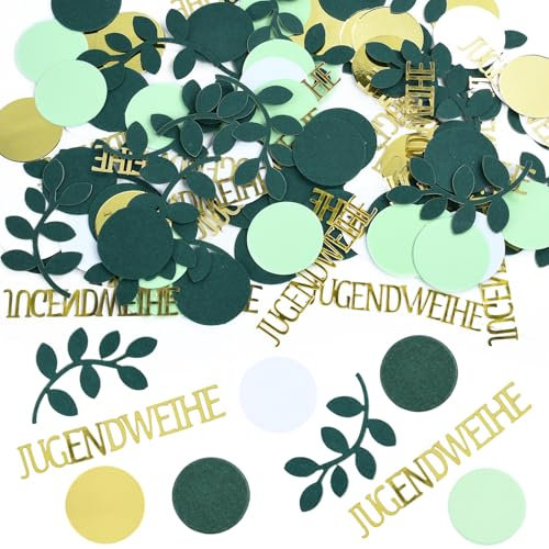 100 PCS Jugendweihe Deko, Jugendweihe Deko Konfetti, Konfetti Jugendweihes, Jugendandacht Dekorieren Mit Blätter- Und Punktemuster - Streudeko Tischdeko, Jugendandacht Gold Grün