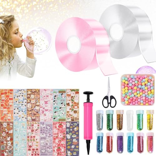 Nano Tape,28 Stück Nano Tape Bubbles Set für Kinder Doppelseitiges Klebeband DIY Craft mit Pailletten Aufkleber Dekorieren & Spielen für Jungen und Mädchen,Party Favours Gifts(Transparente+Rosa)